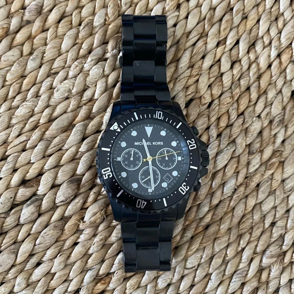 Unisex Black Michael Kors Stainless Steel 3 Dial Watch